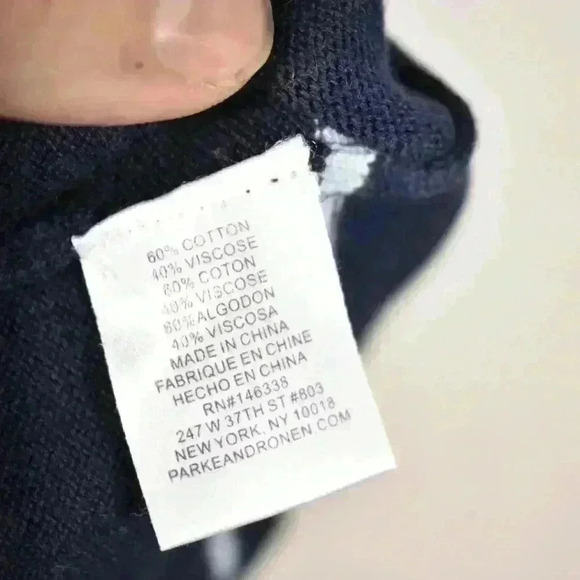 PARKE & RONEN Navy Blue Fontalina Striped Ribbed Knit Cotton Sweater Tee Medium - Picture 5 of 6